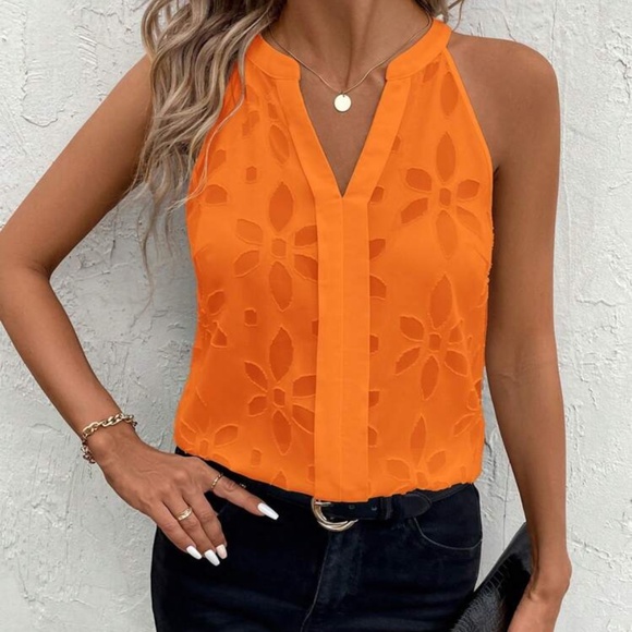 SHEIN Tops - Shein Sleeveless Blouse, NWT, M, Sheer, Orange